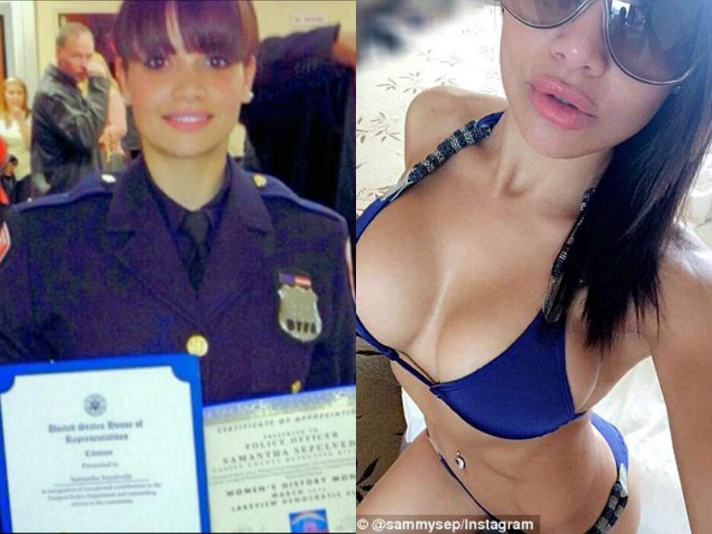 Роскошная дама снимает форму полицейского и показывает шикарную грудь