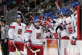 Čeští hokejisté do dvaceti let ve vítězném utkání s Německem.