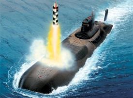 Start rakety z ruské jaderné ponorky (grafika).