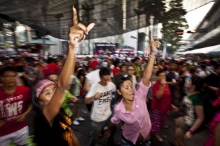 Demonstranti v centru Bangkoku.