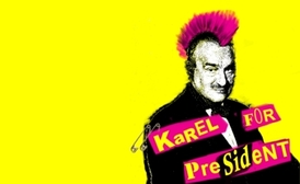 Volební plakát Karla Schwarzenberga z dílny umělce Davida Černého...