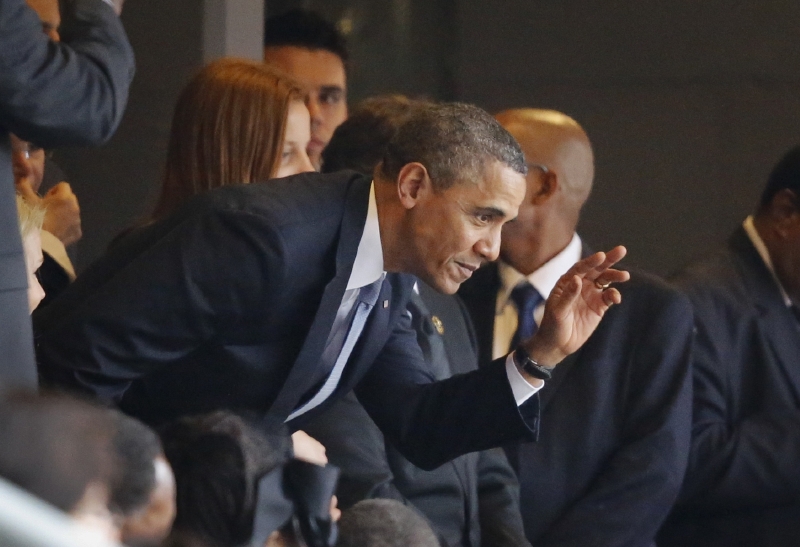 Americký prezident Barack Obama přednesl na Mandelově pietním aktu vzpomínkovou řeč. (Foto: ČTK/AP/ Ben Curtis)