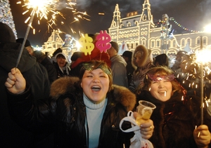 Novoroční oslavy na Rudém náměstí.