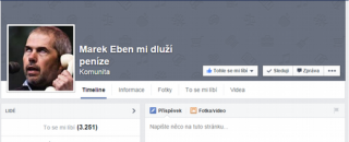 Facebooková stránka "Marek Eben mi dluží peníze".