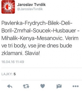 Příspěvek Jaroslava Tvrdíka na Twitteru.