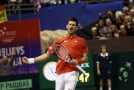 Novak Djokovič při reprezentování Srbska v Davisově poháru.